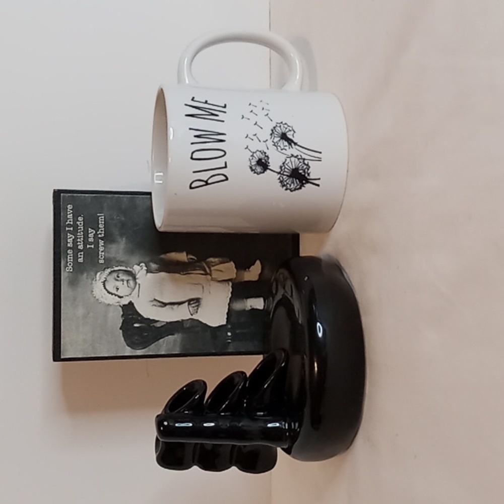 3 Pc Bundle- "Blow Me" Mug "Some Say" Wall Hanging Black Ceramic Incense Holder